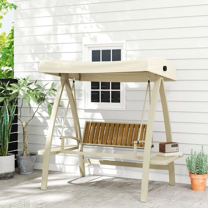 Hollywood Swing 2-seater garden swing with adjustable sun canopy, side table, swing bench loadable up to 240kg, for garden, terrace, 200 x 120 x 190cm, Beige