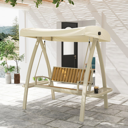 Hollywood Swing 2-seater garden swing with adjustable sun canopy, side table, swing bench loadable up to 240kg, for garden, terrace, 200 x 120 x 190cm, Beige