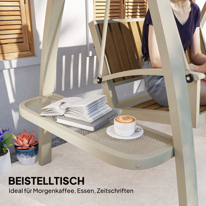 Hollywood Swing 2-seater garden swing with adjustable sun canopy, side table, swing bench loadable up to 240kg, for garden, terrace, 200 x 120 x 190cm, Beige