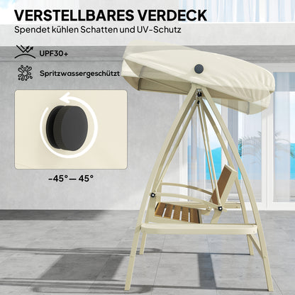 Hollywood Swing 2-seater garden swing with adjustable sun canopy, side table, swing bench loadable up to 240kg, for garden, terrace, 200 x 120 x 190cm, Beige
