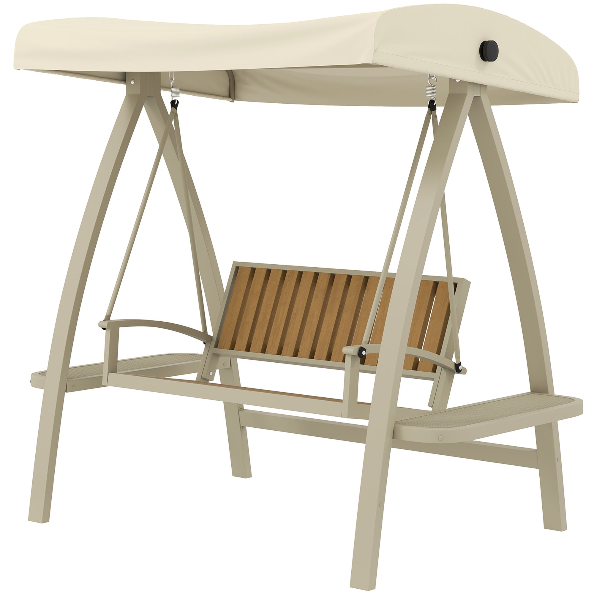 Hollywood Swing 2-seater garden swing with adjustable sun canopy, side table, swing bench loadable up to 240kg, for garden, terrace, 200 x 120 x 190cm, Beige
