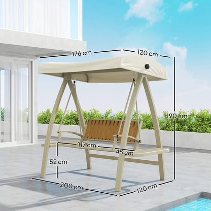 Hollywood Swing 2-seater garden swing with adjustable sun canopy, side table, swing bench loadable up to 240kg, for garden, terrace, 200 x 120 x 190cm, Beige