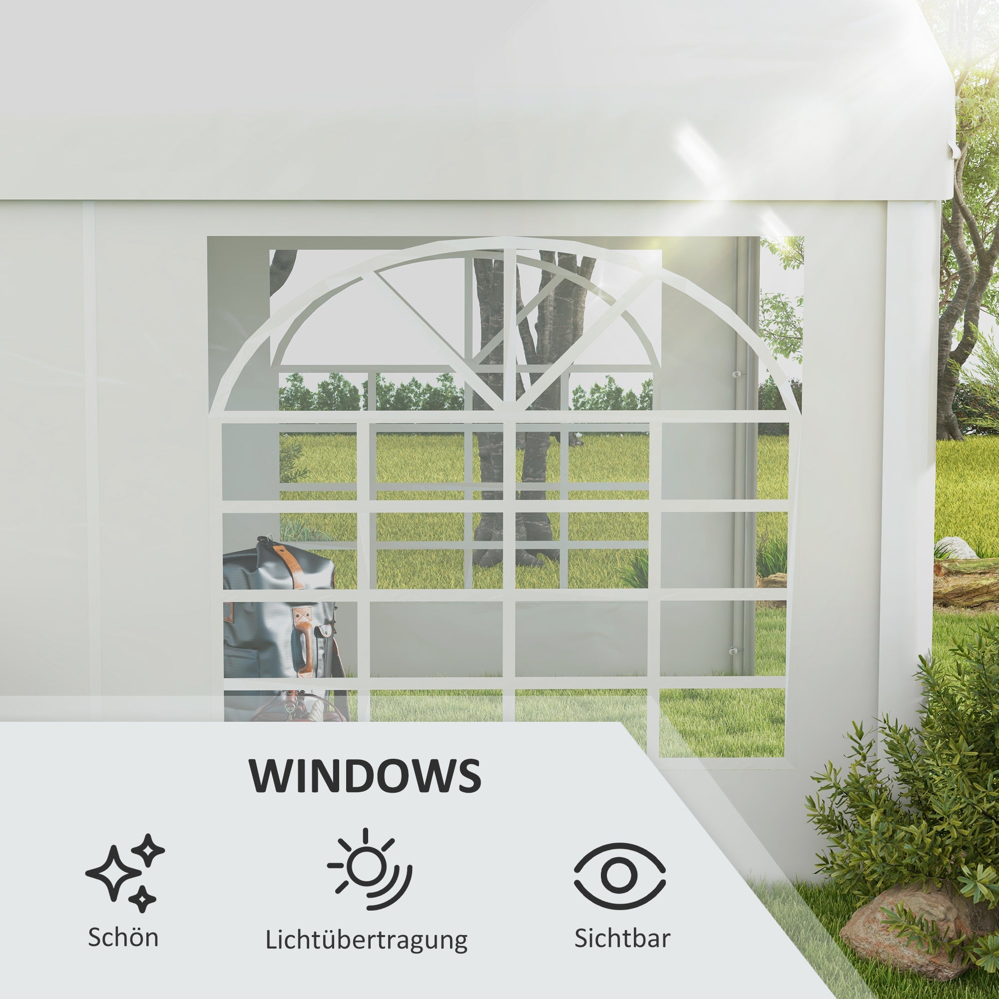 Side Panel with Window, Side Wall for Pavilion approx. 6 x 2 m Side Panel Replacement for Party Tent, White