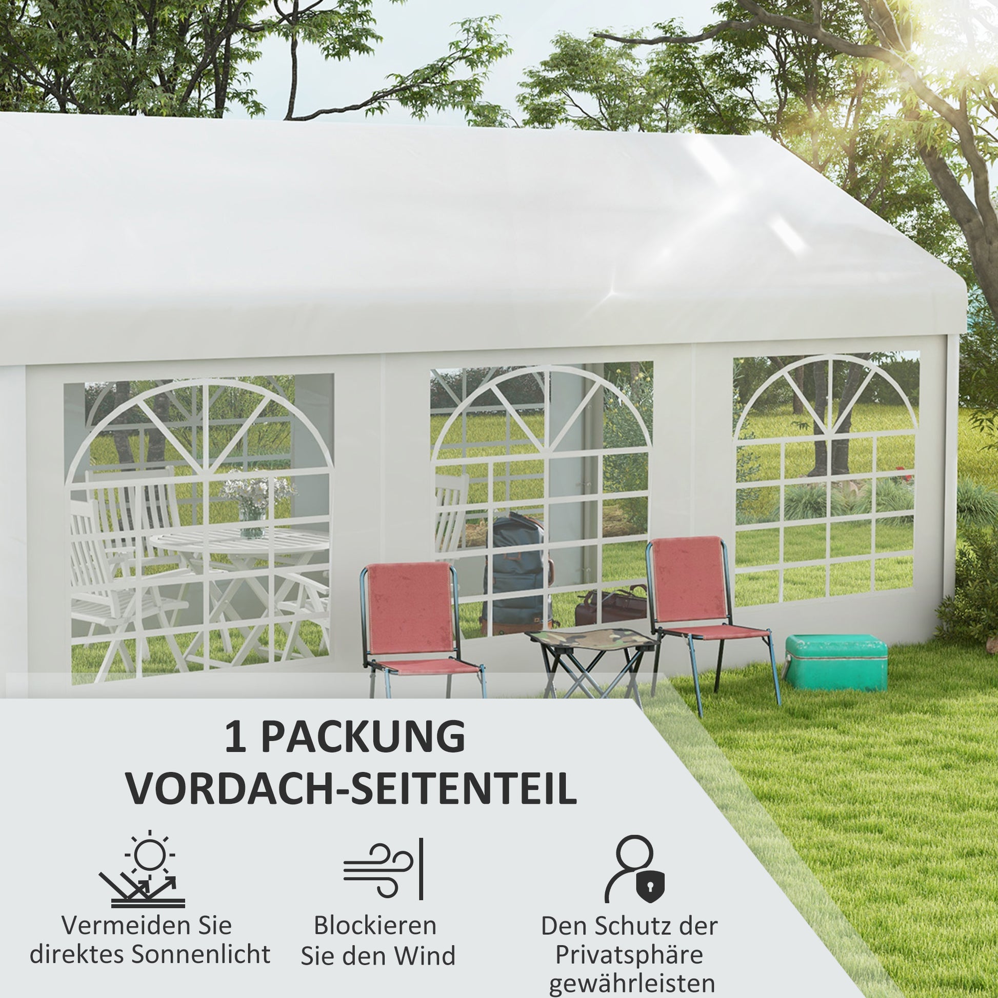 Side Panel with Window, Side Wall for Pavilion approx. 6 x 2 m Side Panel Replacement for Party Tent, White