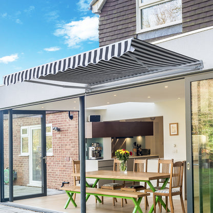 Awning Retractable Sunshade with Hand Crank 3.5 x 2.5 m Gray+White Aluminum Polyester