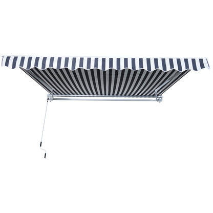 Awning Retractable Sunshade with Hand Crank 3.5 x 2.5 m Gray+White Aluminum Polyester