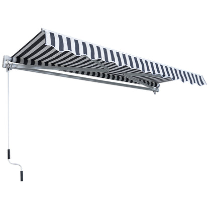 Awning Retractable Sunshade with Hand Crank 3.5 x 2.5 m Gray+White Aluminum Polyester