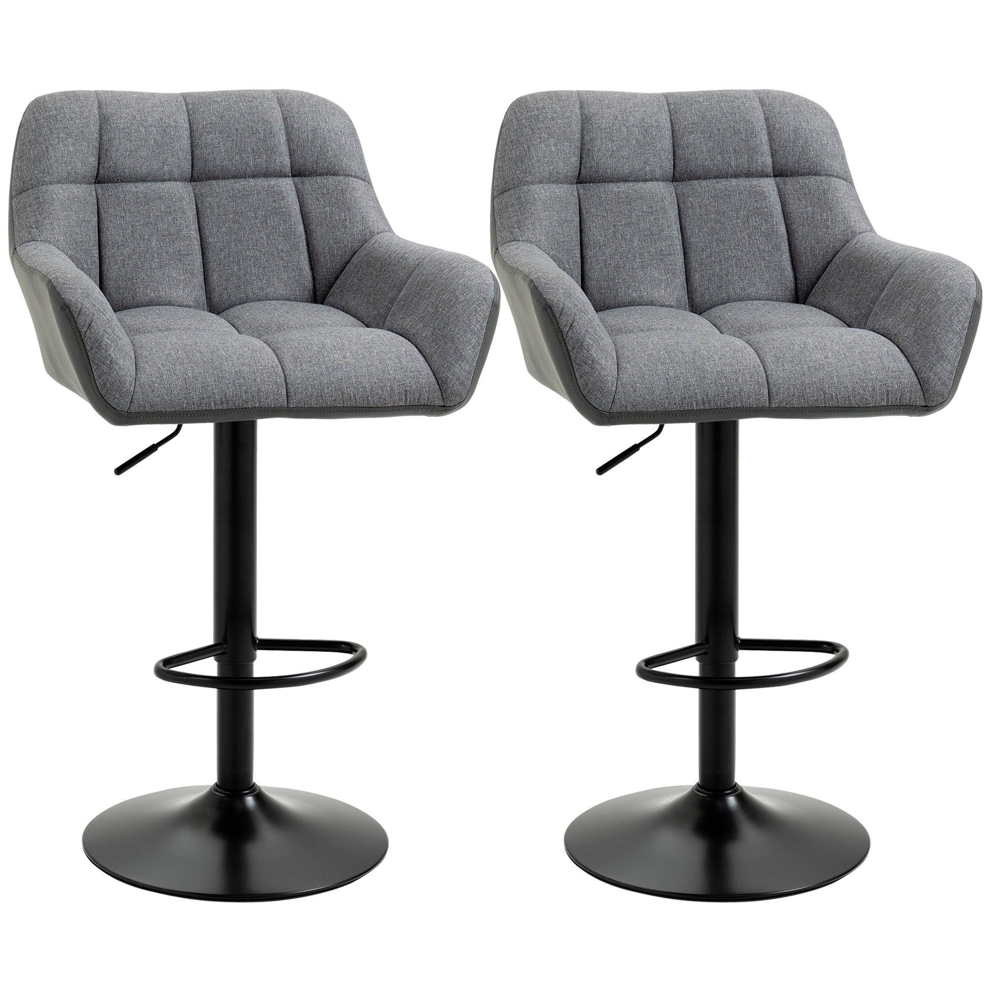 Set of 2 Bar Stools Bar Chairs Height Adjustable Kitchen Chairs 360° Swivel Stools Bistro Chairs with Backrest and Footrest for Bar Counter Kitchen Dining Room Faux Leather Gray 57.5 x 52.5 x 93-114 cm