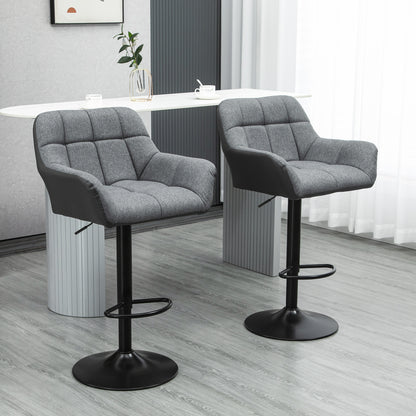 Set of 2 Bar Stools Bar Chairs Height Adjustable Kitchen Chairs 360° Swivel Stools Bistro Chairs with Backrest and Footrest for Bar Counter Kitchen Dining Room Faux Leather Gray 57.5 x 52.5 x 93-114 cm