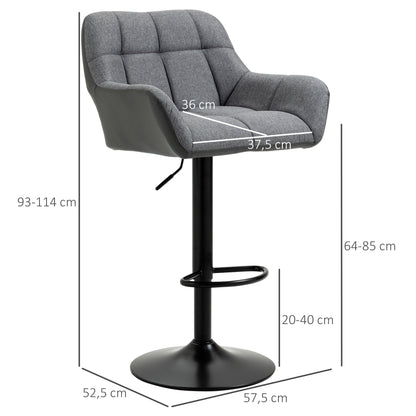 Set of 2 Bar Stools Bar Chairs Height Adjustable Kitchen Chairs 360° Swivel Stools Bistro Chairs with Backrest and Footrest for Bar Counter Kitchen Dining Room Faux Leather Gray 57.5 x 52.5 x 93-114 cm