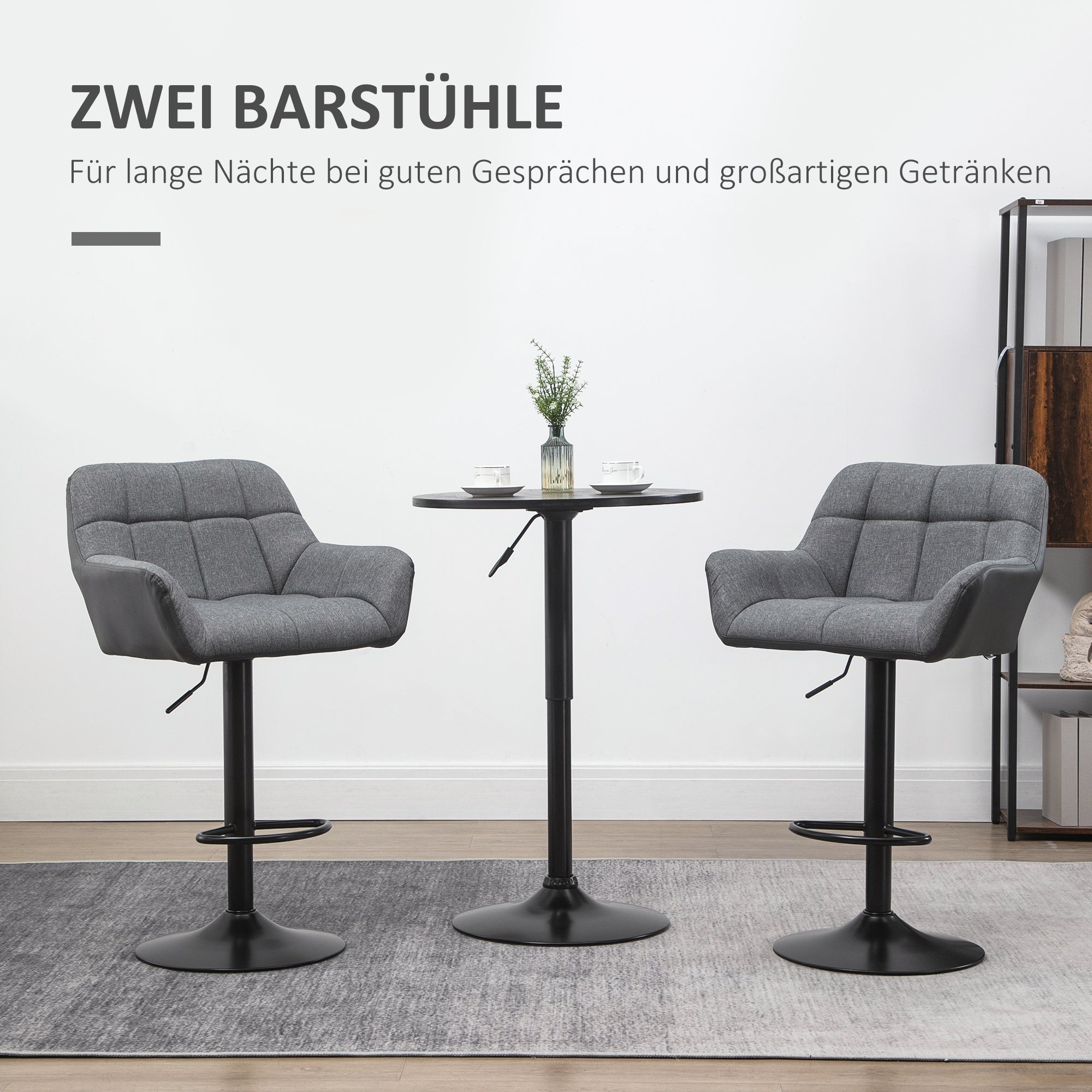 Set of 2 Bar Stools Bar Chairs Height Adjustable Kitchen Chairs 360° Swivel Stools Bistro Chairs with Backrest and Footrest for Bar Counter Kitchen Dining Room Faux Leather Gray 57.5 x 52.5 x 93-114 cm