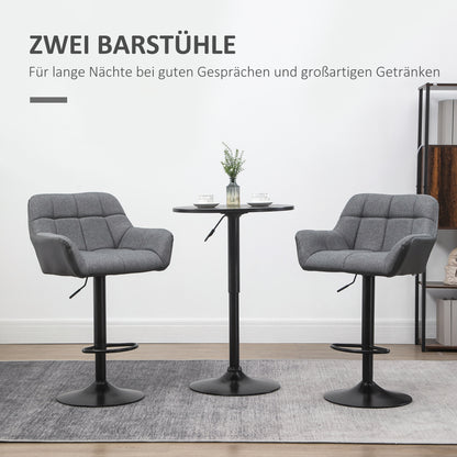 Set of 2 Bar Stools Bar Chairs Height Adjustable Kitchen Chairs 360° Swivel Stools Bistro Chairs with Backrest and Footrest for Bar Counter Kitchen Dining Room Faux Leather Gray 57.5 x 52.5 x 93-114 cm