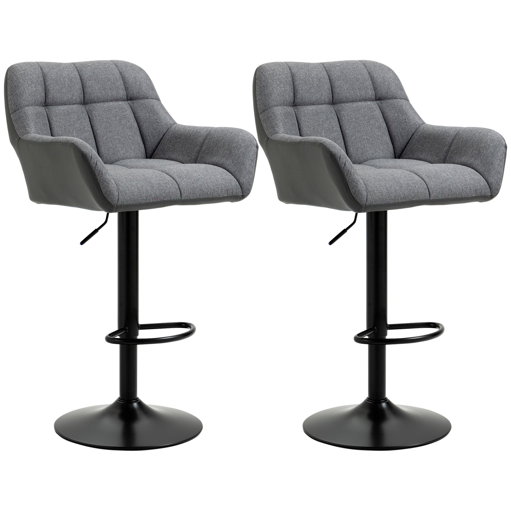 Set of 2 Bar Stools Bar Chairs Height Adjustable Kitchen Chairs 360° Swivel Stools Bistro Chairs with Backrest and Footrest for Bar Counter Kitchen Dining Room Faux Leather Gray 57.5 x 52.5 x 93-114 cm