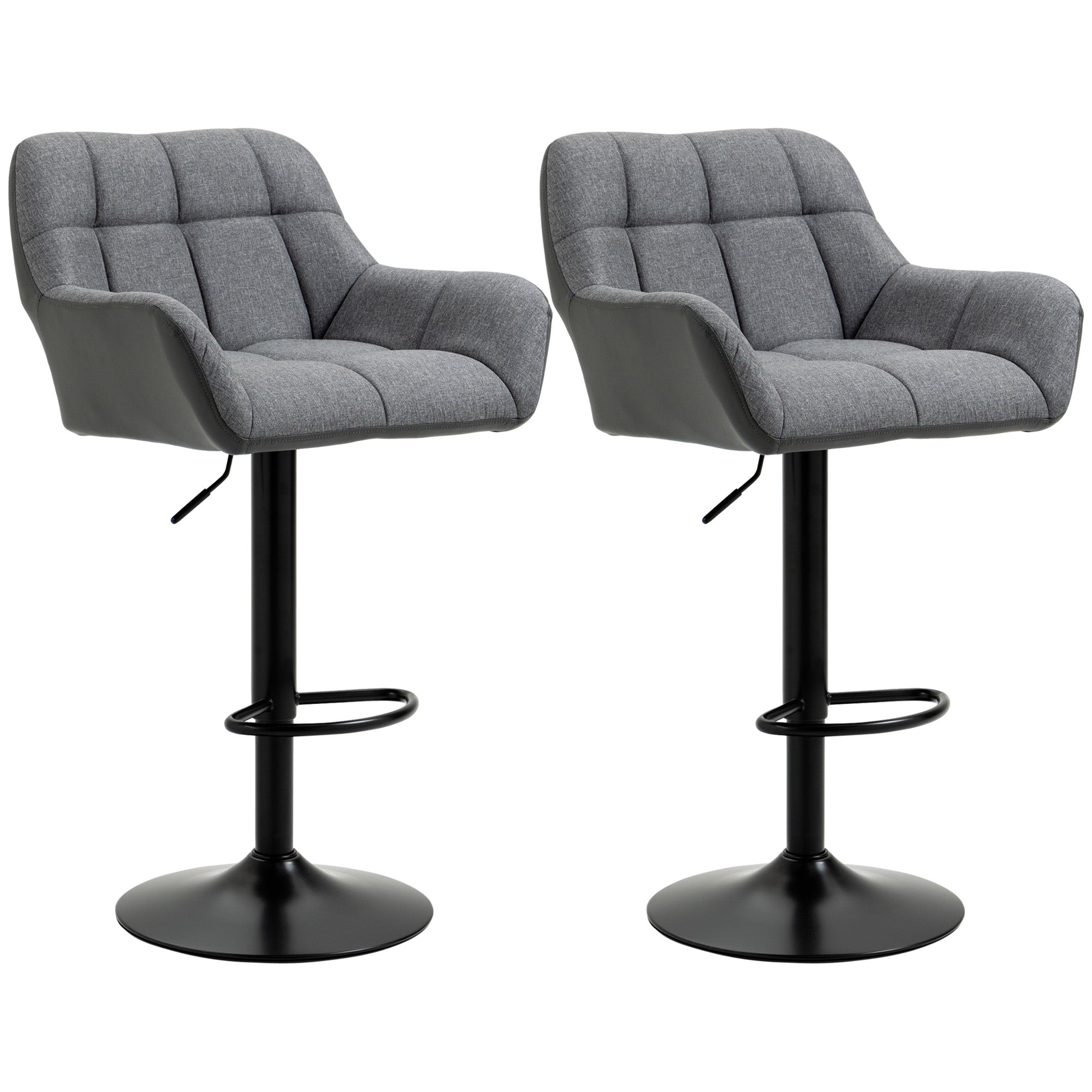 Set of 2 Bar Stools Bar Chairs Height Adjustable Kitchen Chairs 360° Swivel Stools Bistro Chairs with Backrest and Footrest for Bar Counter Kitchen Dining Room Faux Leather Gray 57.5 x 52.5 x 93-114 cm