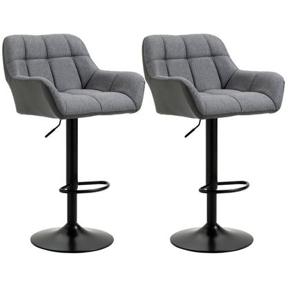 Set of 2 Bar Stools Bar Chairs Height Adjustable Kitchen Chairs 360° Swivel Stools Bistro Chairs with Backrest and Footrest for Bar Counter Kitchen Dining Room Faux Leather Gray 57.5 x 52.5 x 93-114 cm