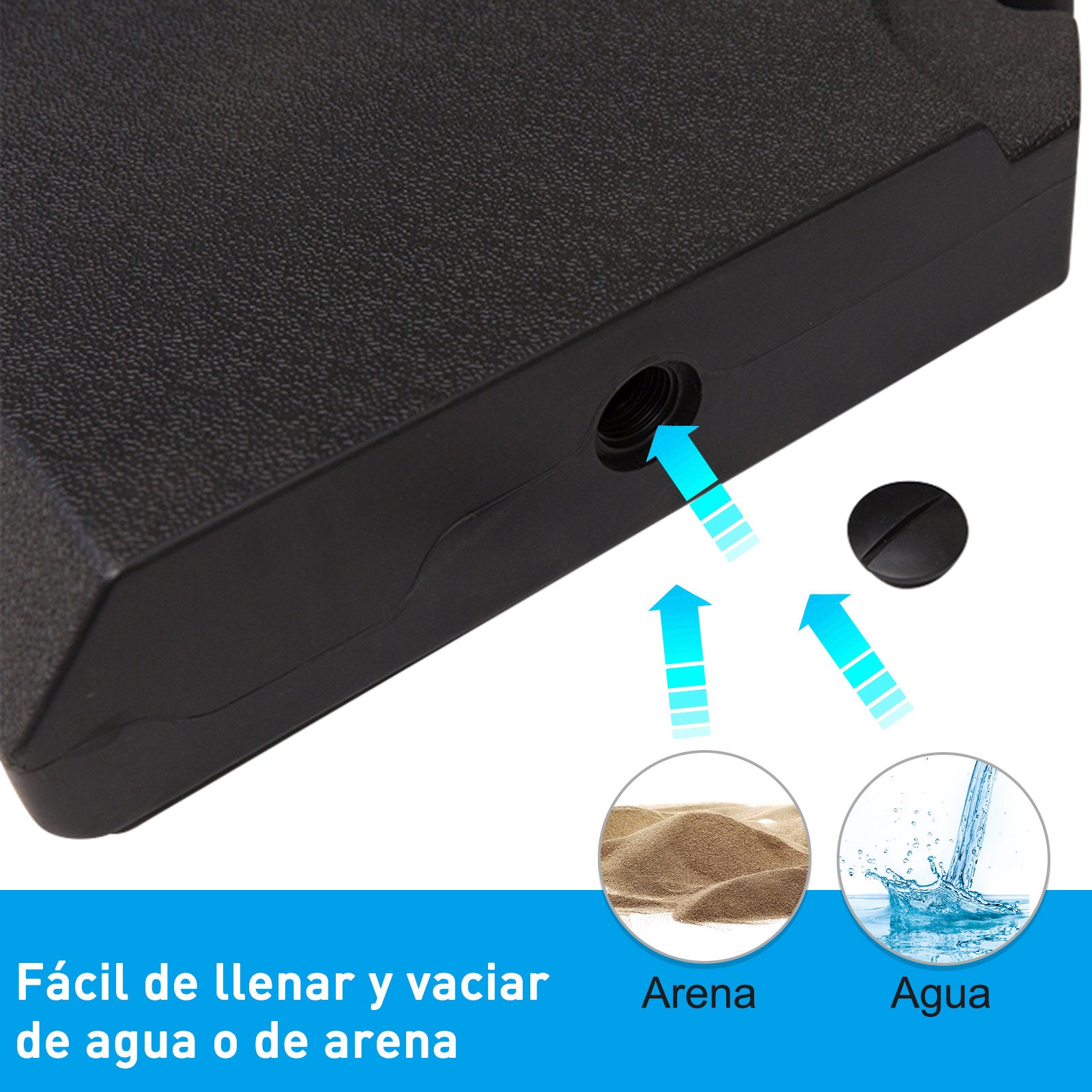 Set of 4 Pieces Parasol Base Stand for Patio or Garden Umbrella Fillable with 80 kg of Water or 120 kg of Sand Stable 100x100x9.5 cm Black