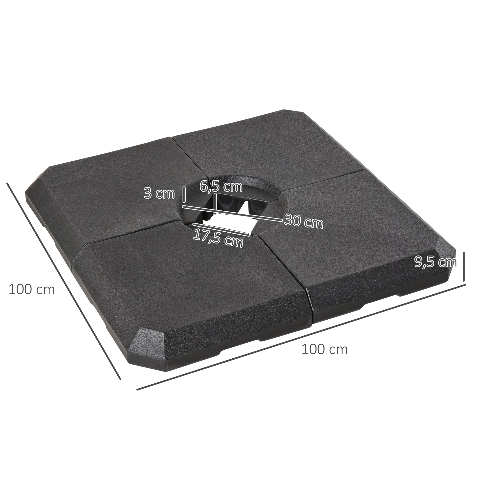 Set of 4 Pieces Parasol Base Stand for Patio or Garden Umbrella Fillable with 80 kg of Water or 120 kg of Sand Stable 100x100x9.5 cm Black