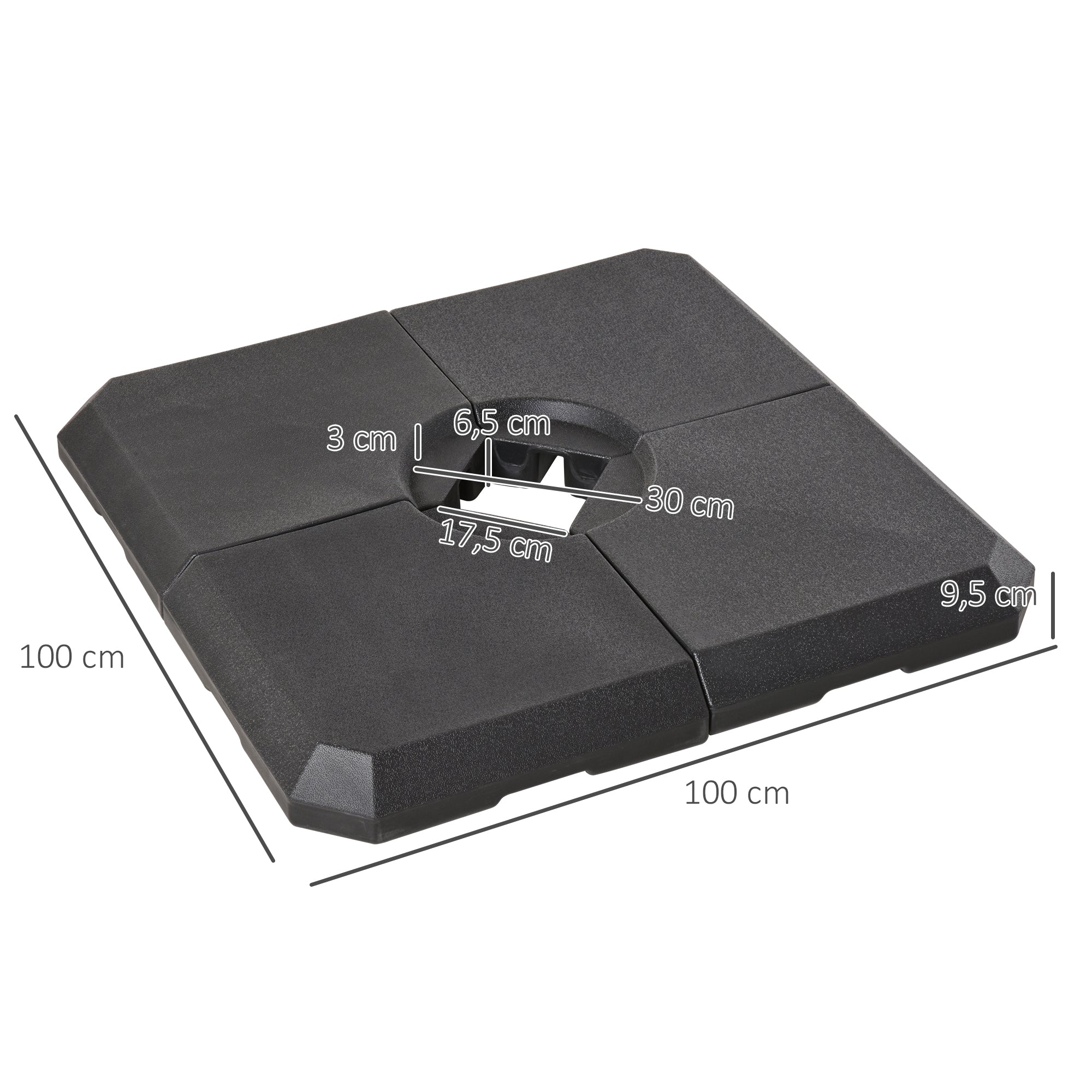 Set of 4 Pieces Parasol Base Stand for Patio or Garden Umbrella Fillable with 80 kg of Water or 120 kg of Sand Stable 100x100x9.5 cm Black