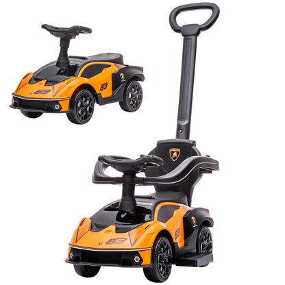 2-in-1 Lamborghini Essenza SCV12 Kids Ride-On Car 12-36 Months Push Car with Horn Removable Push Handle and Safety Rail 86.5x40x89.5 cm Orange and Black