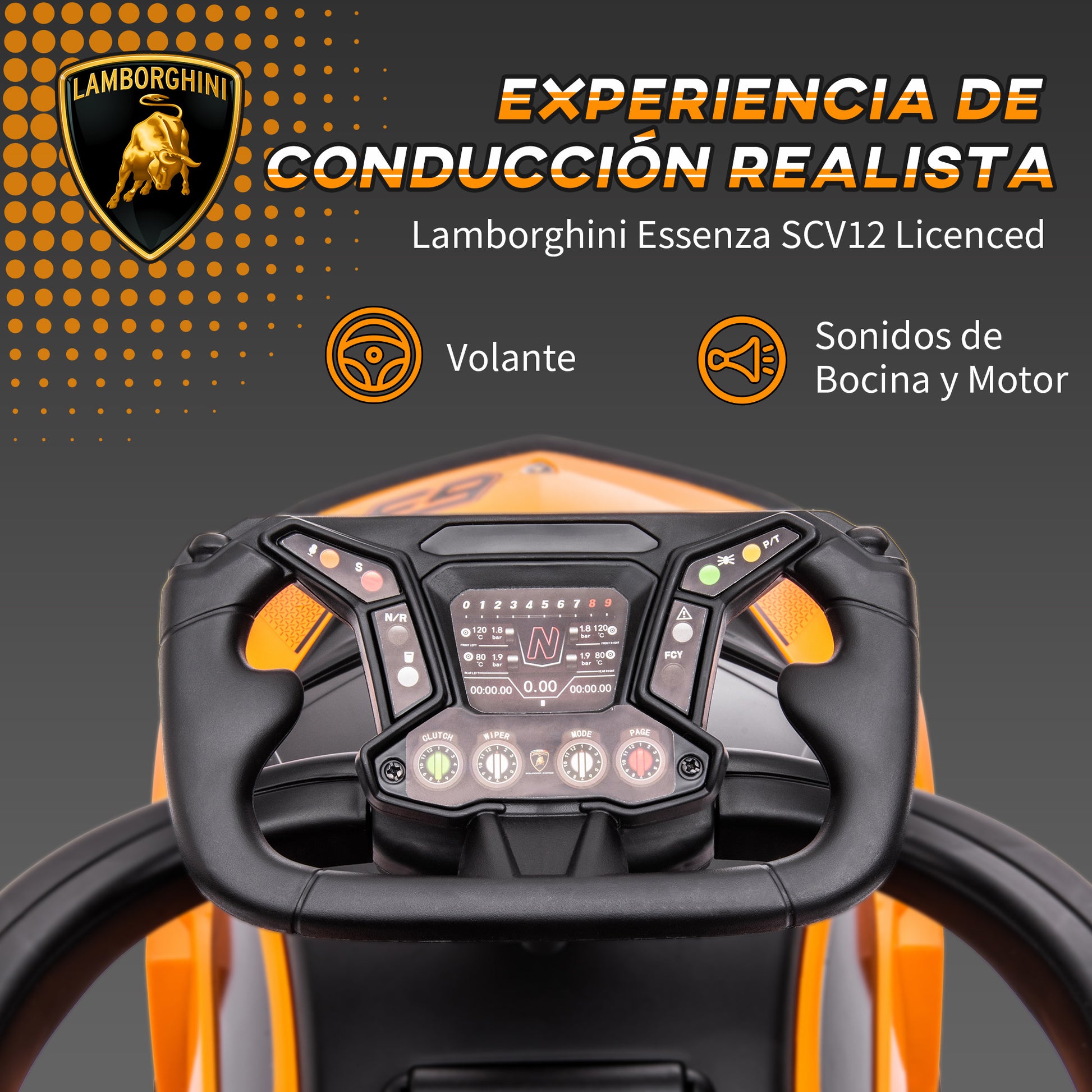 2-in-1 Lamborghini Essenza SCV12 Kids Ride-On Car 12-36 Months Push Car with Horn Removable Push Handle and Safety Rail 86.5x40x89.5 cm Orange and Black