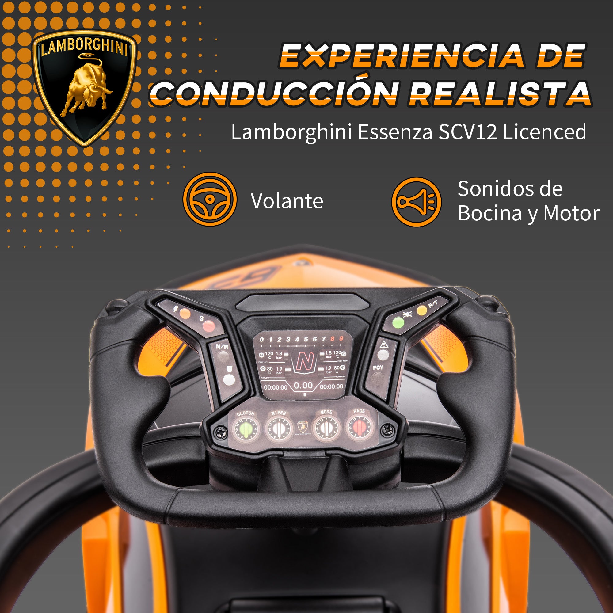 2-in-1 Lamborghini Essenza SCV12 Kids Ride-On Car 12-36 Months Push Car with Horn Removable Push Handle and Safety Rail 86.5x40x89.5 cm Orange and Black