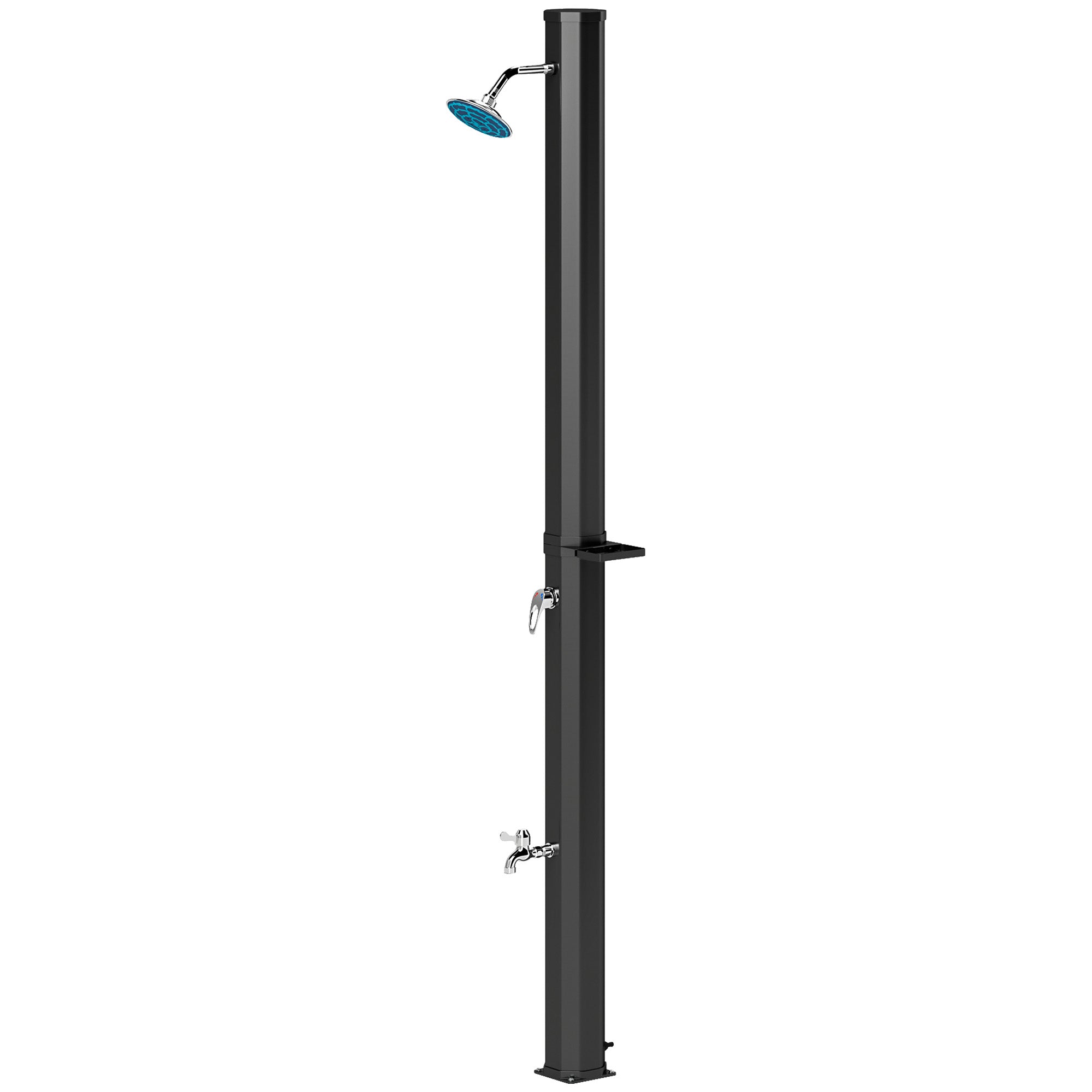 Solar Shower 35 Liter Solar Garden Shower with Water Tap Shower Head Hand Shower Side Tray, up to 55°C, Outdoor Shower without Power Connection Pool Shower Camping Shower Rain Shower Warm Water