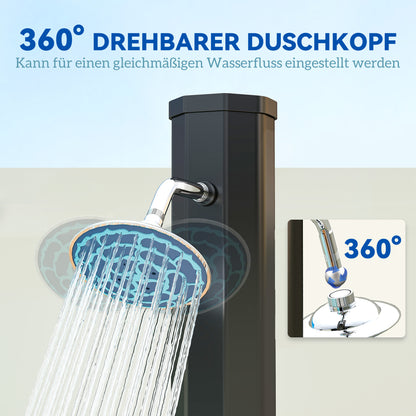 Solar Shower 35 Liter Solar Garden Shower with Water Tap Shower Head Hand Shower Side Tray, up to 55°C, Outdoor Shower without Power Connection Pool Shower Camping Shower Rain Shower Warm Water