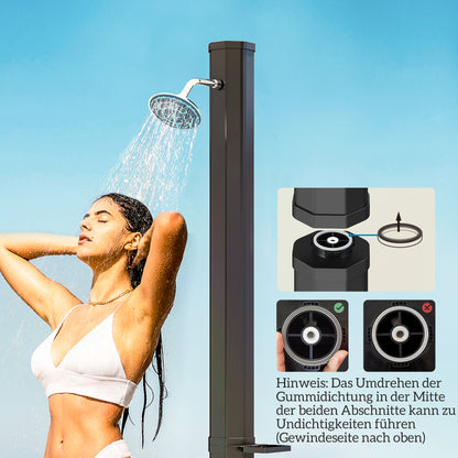Solar Shower 35 Liter Solar Garden Shower with Water Tap Shower Head Hand Shower Side Tray, up to 55°C, Outdoor Shower without Power Connection Pool Shower Camping Shower Rain Shower Warm Water