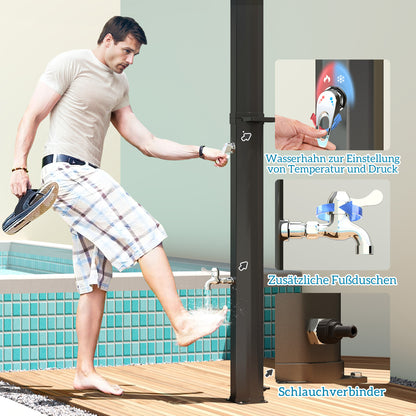 Solar Shower 35 Liter Solar Garden Shower with Water Tap Shower Head Hand Shower Side Tray, up to 55°C, Outdoor Shower without Power Connection Pool Shower Camping Shower Rain Shower Warm Water