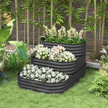 Square Raised Garden Bed Planter Steel Garden Planter Open Bottom 3 Tier for Herbs Vegetables Fruits Flowers 158 x 109 x 82 cm - Gray