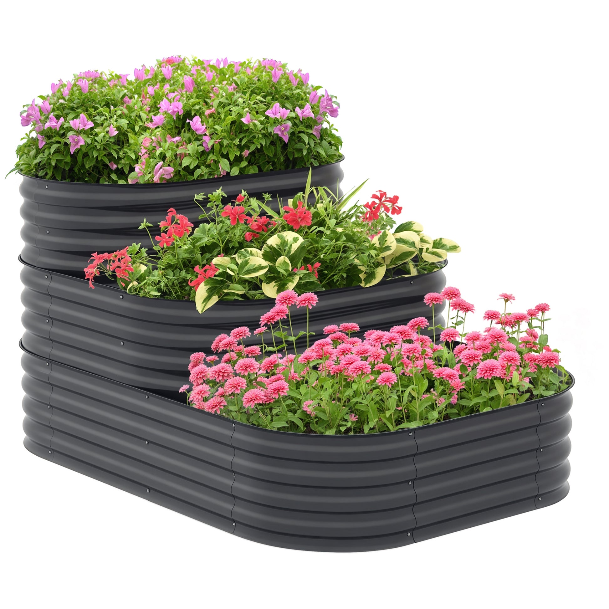 Square Raised Garden Bed Planter Steel Garden Planter Open Bottom 3 Tier for Herbs Vegetables Fruits Flowers 158 x 109 x 82 cm - Gray