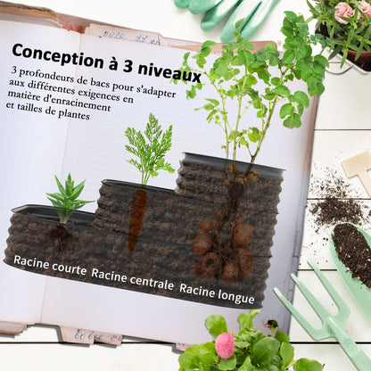 Square Raised Garden Bed Planter Steel Garden Planter Open Bottom 3 Tier for Herbs Vegetables Fruits Flowers 158 x 109 x 82 cm - Gray