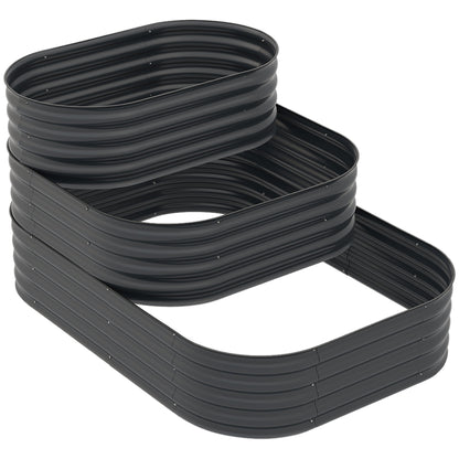 Square Raised Garden Bed Planter Steel Garden Planter Open Bottom 3 Tier for Herbs Vegetables Fruits Flowers 158 x 109 x 82 cm - Gray