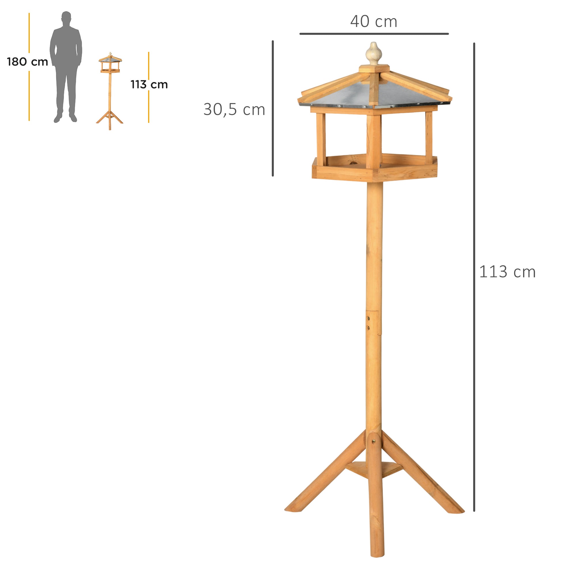Birdhouse with Stand, Weatherproof Bird Feeder House with Weatherproof Zinc Roof, Wooden Bird Feeder for Wild Birds 40 x 40 x 113 cm Yellow