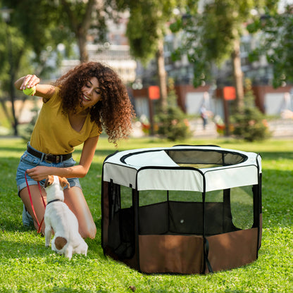 Foldable Octagonal Enclosure for Cats and Small Animals in Oxford Fabric and Steel - dim. Ø 117 x 76H cm - beige brown
