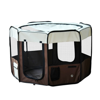 Foldable Octagonal Enclosure for Cats and Small Animals in Oxford Fabric and Steel - dim. Ø 117 x 76H cm - beige brown