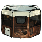 Foldable Octagonal Enclosure for Cats and Small Animals in Oxford Fabric and Steel - dim. Ø 117 x 76H cm - beige brown