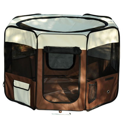 Foldable Octagonal Enclosure for Cats and Small Animals in Oxford Fabric and Steel - dim. Ø 117 x 76H cm - beige brown