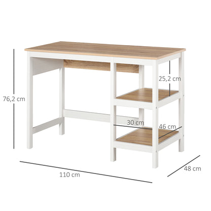Multimedia Computer Desk dim. 110L x 48W x 76H cm 2 side shelves MDF E1 Light Oak White