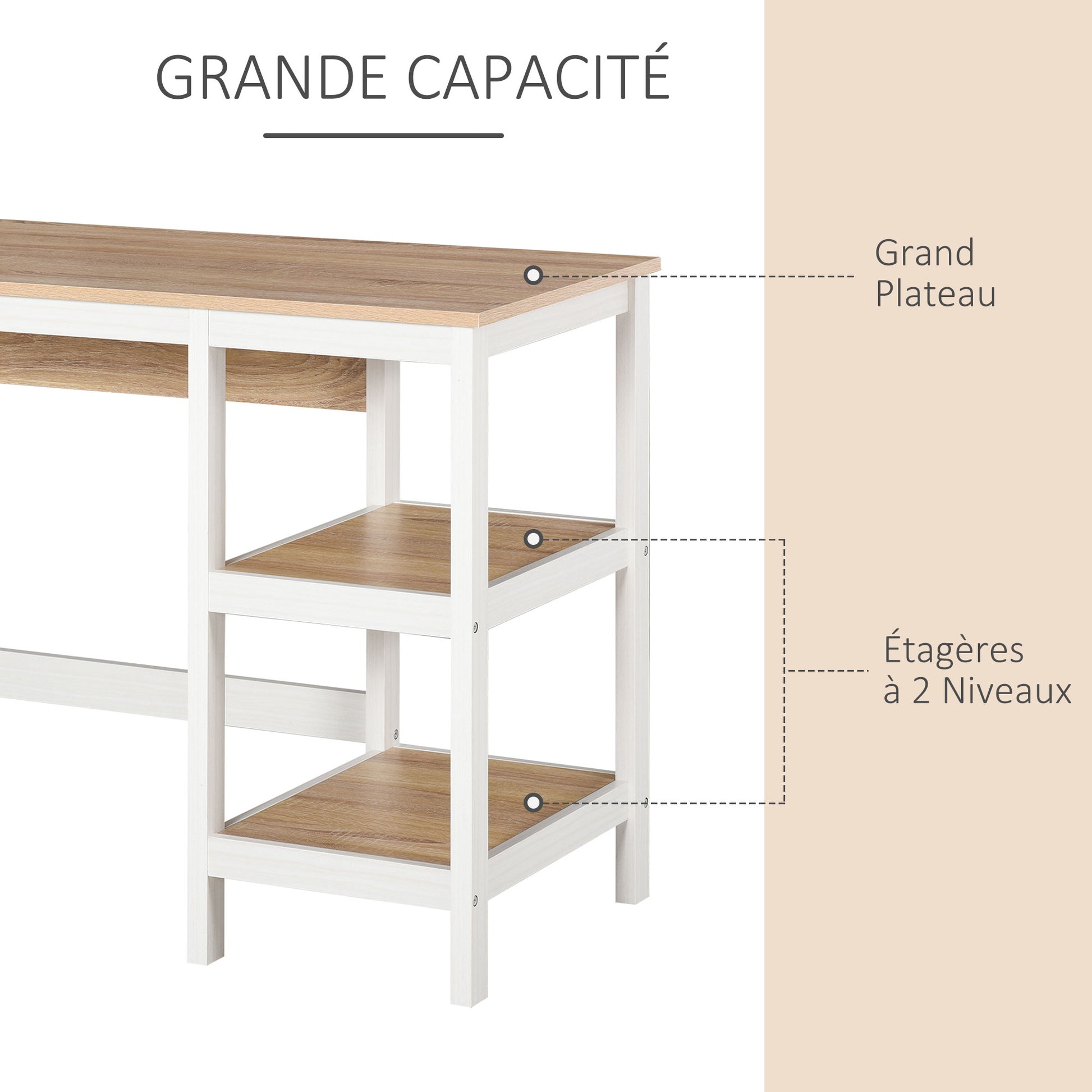 Multimedia Computer Desk dim. 110L x 48W x 76H cm 2 side shelves MDF E1 Light Oak White