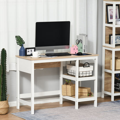 Multimedia Computer Desk dim. 110L x 48W x 76H cm 2 side shelves MDF E1 Light Oak White