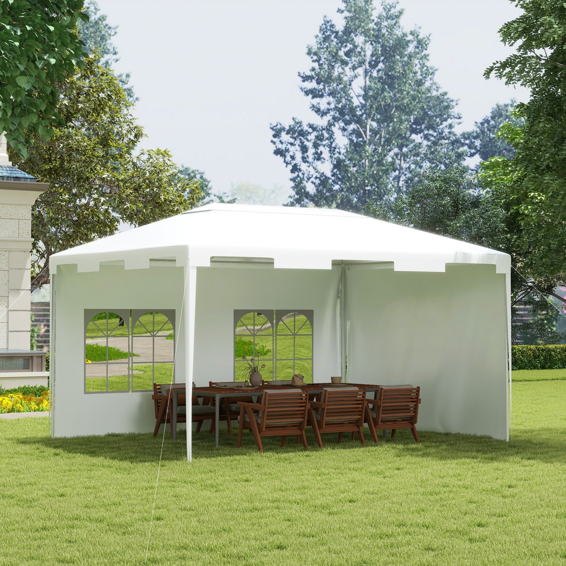 Garden Gazebo 4x3 m Detachable Outdoor Pergola with 2 Side Panels 2 Windows and Anti-UV Waterproof Steel Frame for Terrace Patio White