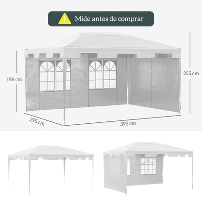 Garden Gazebo 4x3 m Detachable Outdoor Pergola with 2 Side Panels 2 Windows and Anti-UV Waterproof Steel Frame for Terrace Patio White