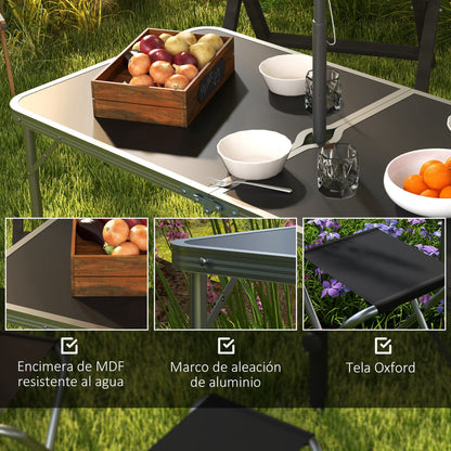5-Piece Camping Set Folding Camping Table with Chairs Includes 1 Height Adjustable Table with Umbrella Hole 120x60x55-70 cm and 4 Foldable Stools Black