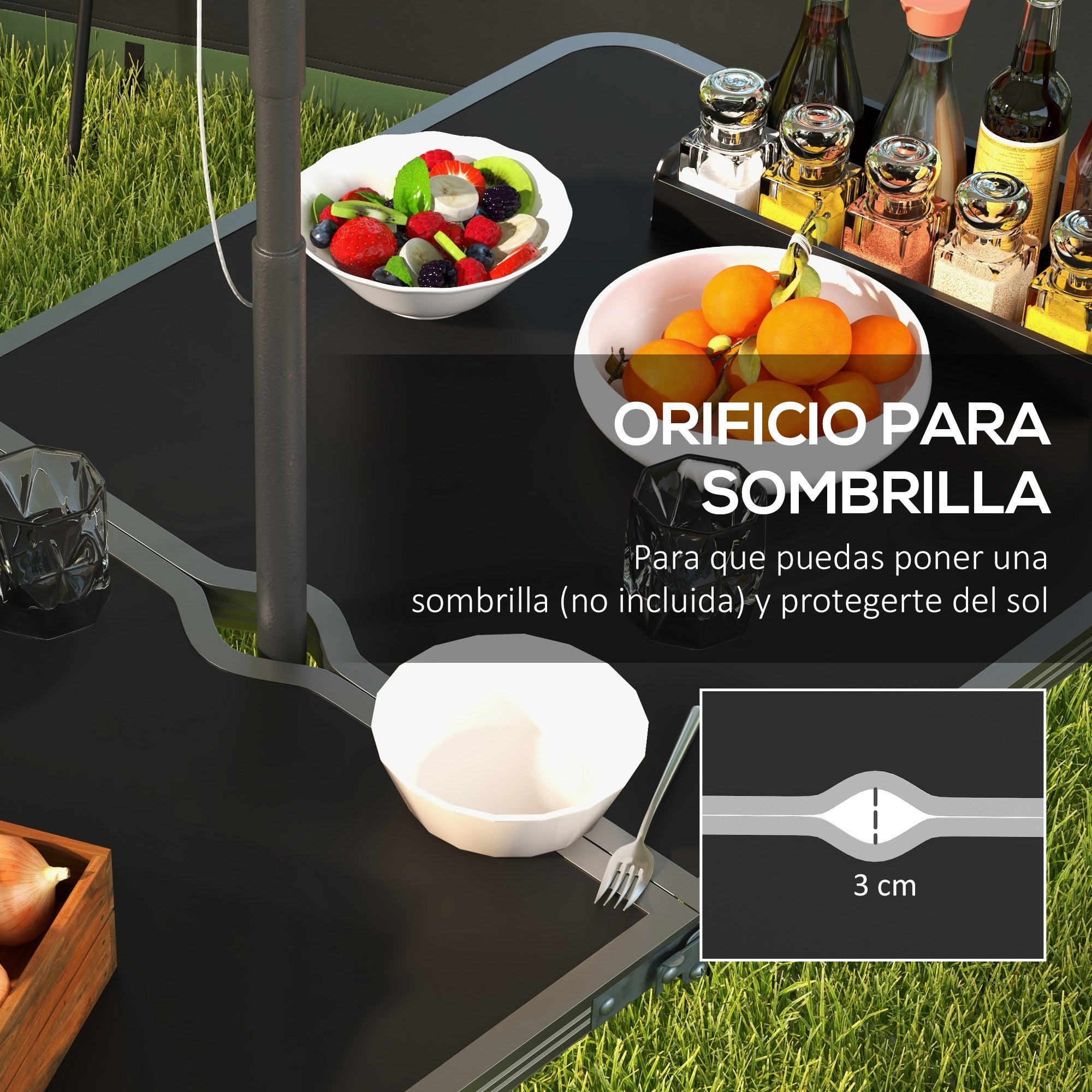 5-Piece Camping Set Folding Camping Table with Chairs Includes 1 Height Adjustable Table with Umbrella Hole 120x60x55-70 cm and 4 Foldable Stools Black