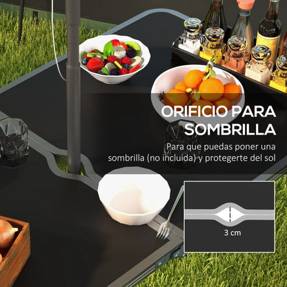 5-Piece Camping Set Folding Camping Table with Chairs Includes 1 Height Adjustable Table with Umbrella Hole 120x60x55-70 cm and 4 Foldable Stools Black