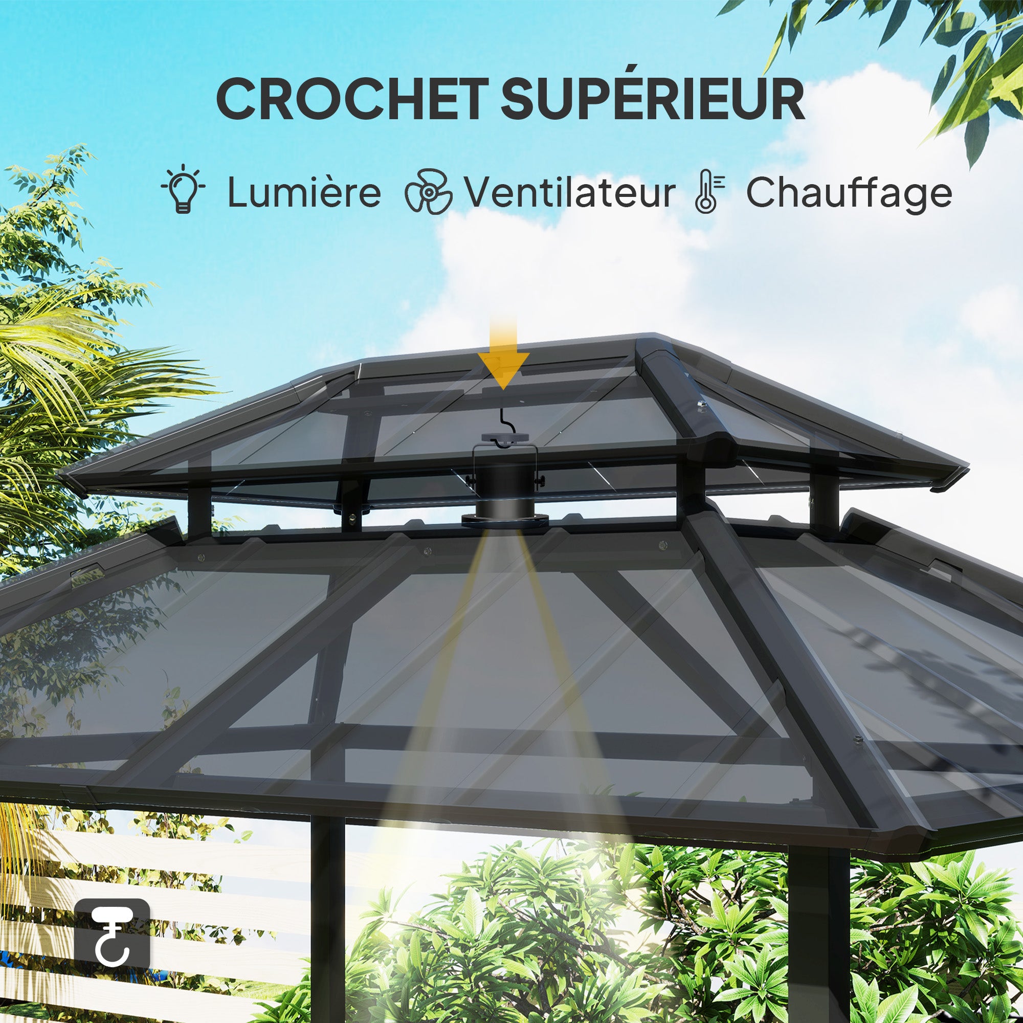 BBQ Gazebo with Double-Layer Hardtop, Outdoor Garden Gazebo with 2 Shelves and Upper Hook, Metal and Aluminum Frame for Patio Terrace 244x184x258cm Black