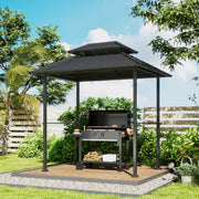 BBQ Gazebo with Double-Layer Hardtop, Outdoor Garden Gazebo with 2 Shelves and Upper Hook, Metal and Aluminum Frame for Patio Terrace 244x184x258cm Black