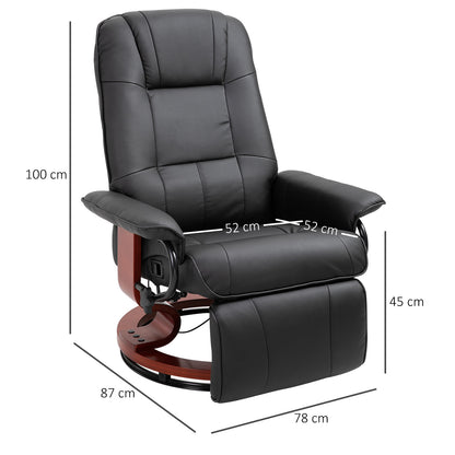 Recliner Chair Swivel TV Chair with Reclining Function, Footrest, Reclining Armchair with Armrest, Wooden Legs for Living Room, Bedroom, Faux Leather, Black