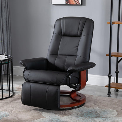 Recliner Chair Swivel TV Chair with Reclining Function, Footrest, Reclining Armchair with Armrest, Wooden Legs for Living Room, Bedroom, Faux Leather, Black